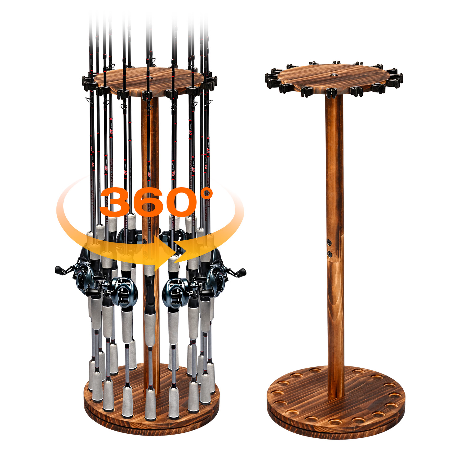 Carbon Fishing Rod - Ronde verkoold houten hengelhouder, draaibare displaystandaard,